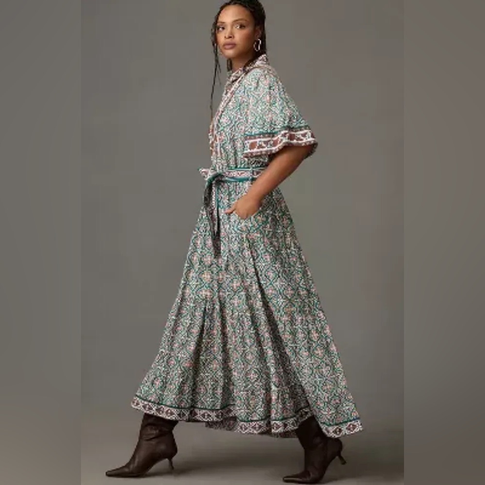 Anthropologie Sue Sartor Short-Sleeve Printed Midi Dress - Picture 2 of 9